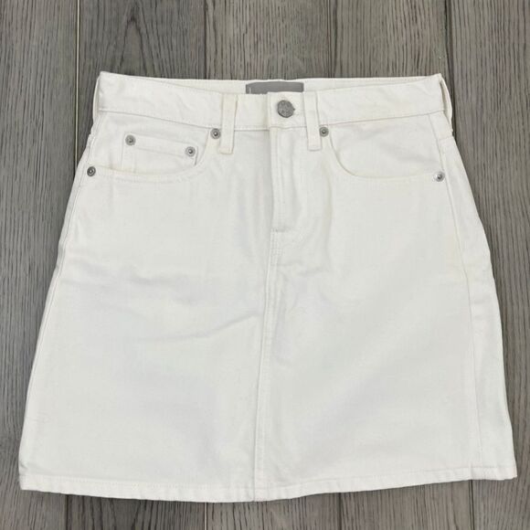 Everlane Woman Size 24 White Cotton Denim Mini A Line W Skirt Casual FLAWED - Picture 1 of 9